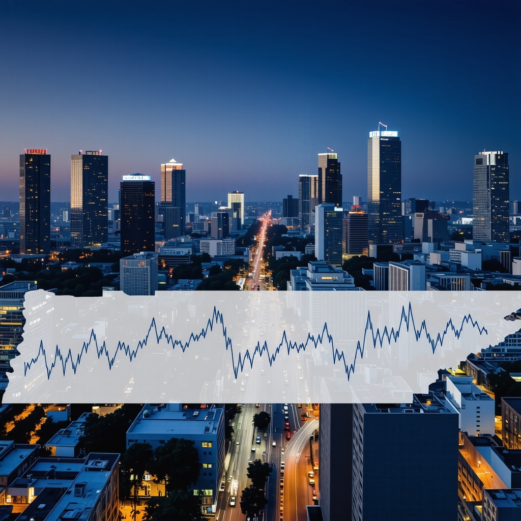 Cityscape of Tennessee with overlaid mortgage rate graphs, symbolizing economic growth and interest rate fluctuations.