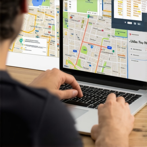 A person analyzing Tennessee housing market trends on a laptop with local maps in the background