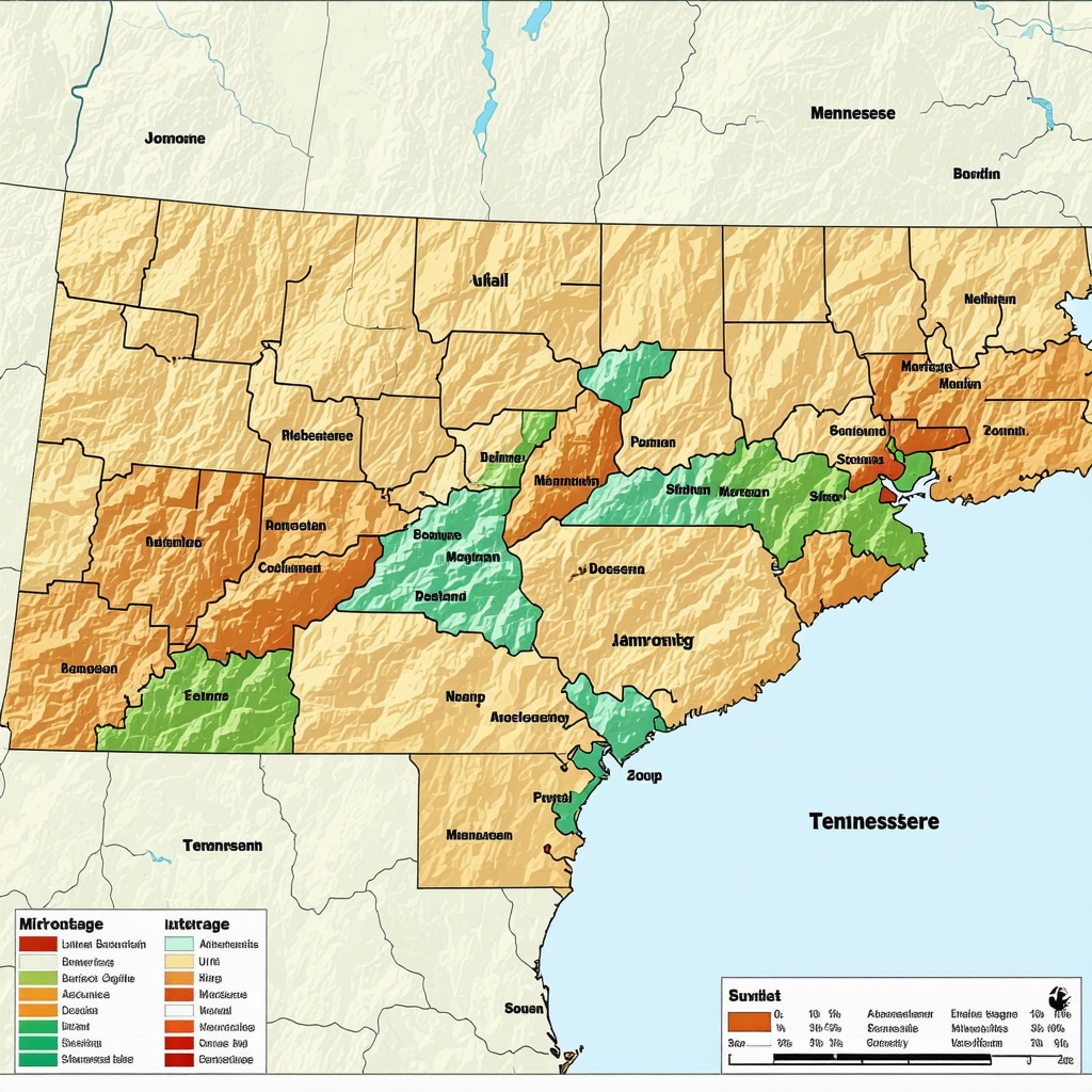 Map of Tennessee highlighting economic zones and housing trends affecting mortgage rates in 2025.