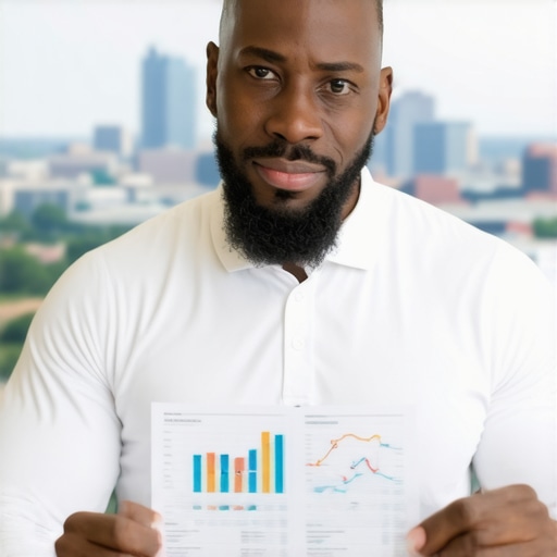 Homebuyer analyzing Tennessee mortgage rates Person reviewing mortgage rate charts with Tennessee skyline