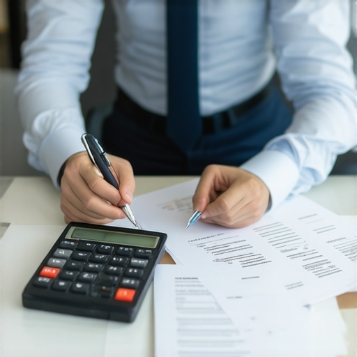 A mortgage broker explaining fee details to a homebuyer during consultation.