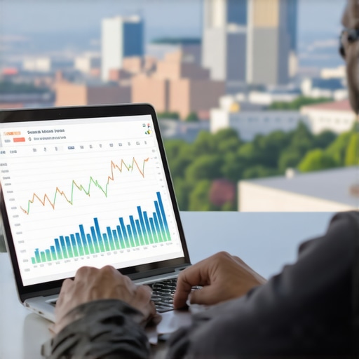 Person reviewing mortgage rate charts with Tennessee skyline in background