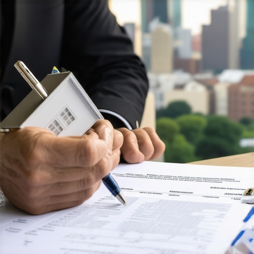 Person analyzing mortgage documents with Tennessee cityscape in background