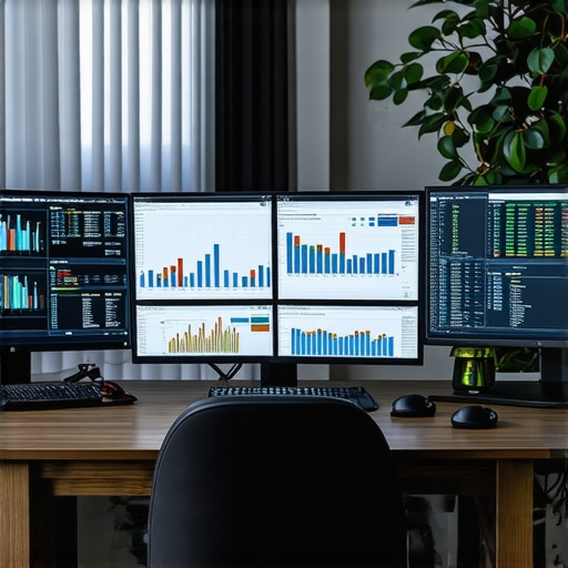 Home office setup with screens showing mortgage and financial data for long-term strategy