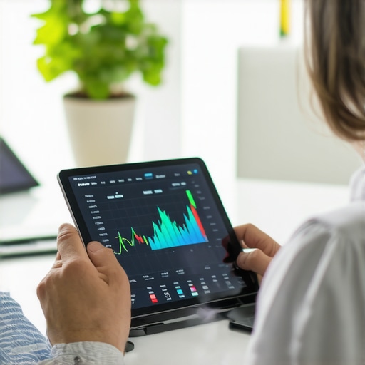 Person analyzing mortgage and savings data on a tablet in a modern office
