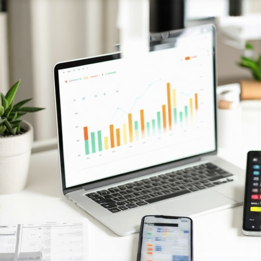 Laptop showing mortgage rate graphs and financial documents on a desk.