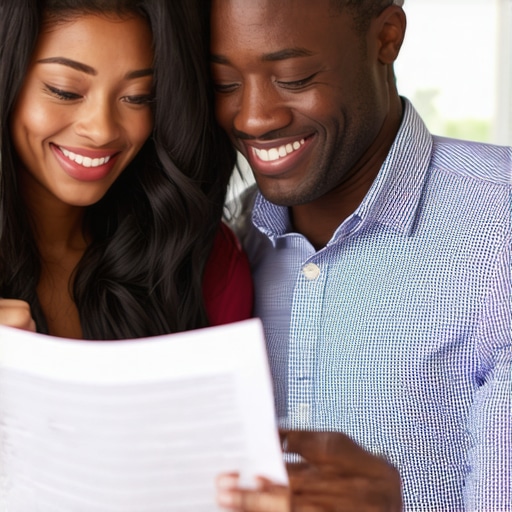 Happy couple consulting with a mortgage broker about mortgage rates
