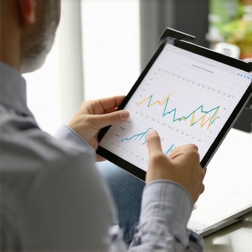 Person using a tablet to monitor mortgage interest rate trends and financial planning.