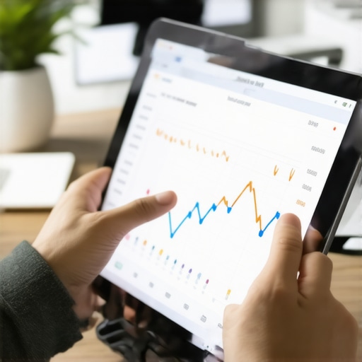 Person analyzing mortgage charts on tablet in home office