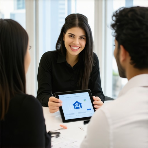 Mortgage Broker Consultation in Memphis A mortgage broker explaining loan options to clients in Memphis office.