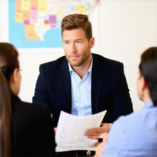Mortgage broker explaining loan options to clients in Tennessee office