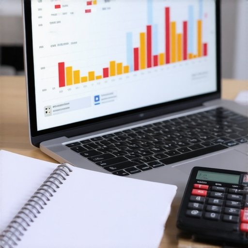 Home office with laptop showing mortgage rate charts and financial planning tools.