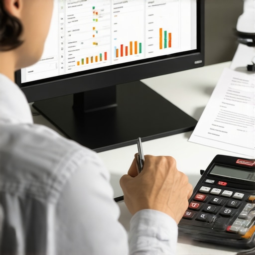 Person using spreadsheet and calculator for mortgage interest calculations