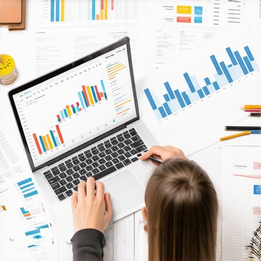 Individual reviewing mortgage interest rates on a laptop with financial charts in the background.