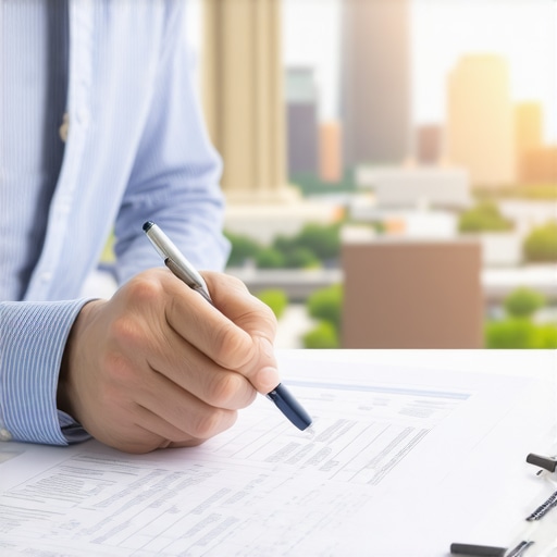 Financial planner reviewing mortgage documents with Tennessee cityscape