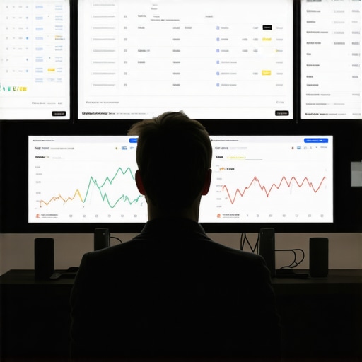 Person analyzing mortgage rate charts on multiple screens.