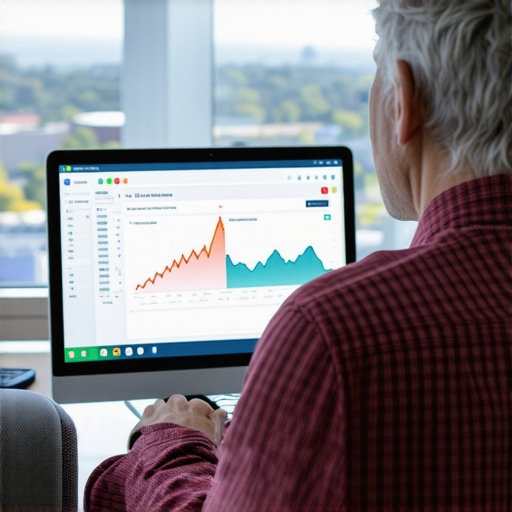 Person using mortgage analysis software with Tennessee skyline in background