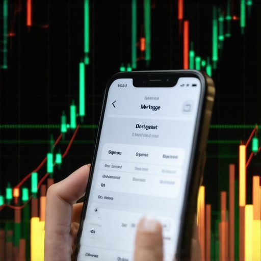 Person checking mortgage rates on a mobile app with financial graphics