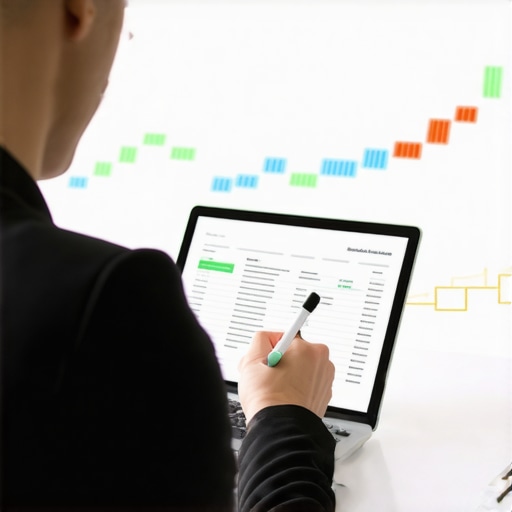 Person analyzing mortgage documents using online tools and financial graphs