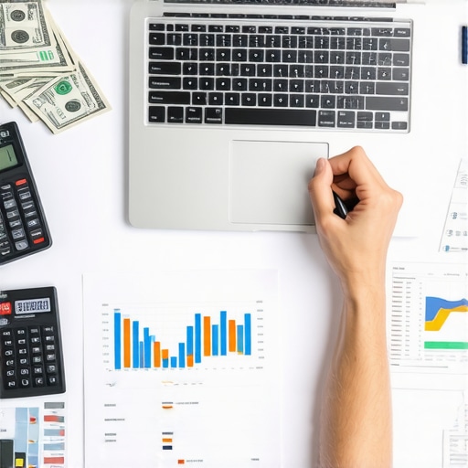 Smart Mortgage Management Tools Person analyzing mortgage rates and financial documents on laptop