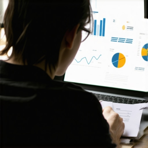 Homebuyer analyzing mortgage rates and documents on laptop