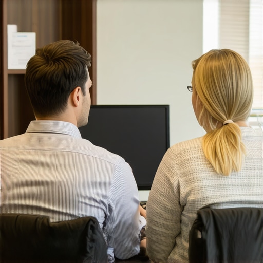 Mortgage broker sitting at desk with clients discussing home loan options