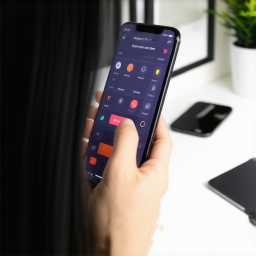 Person reviewing credit alerts on smartphone in home office.