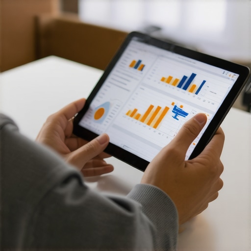 Person managing mortgage data on a tablet with Tennessee skyline in the background
