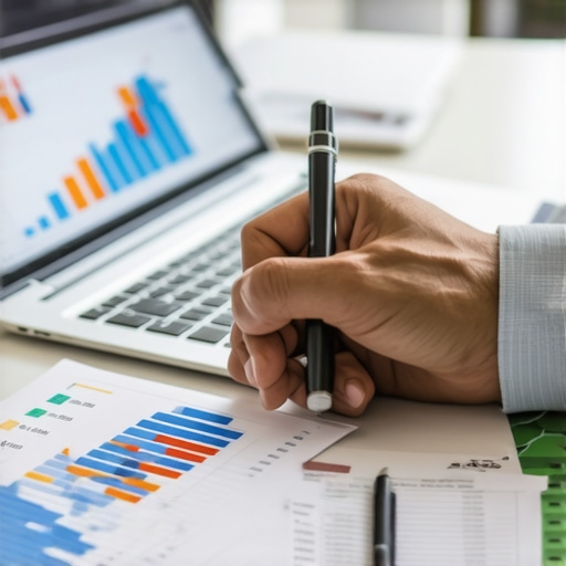 Person reviewing mortgage rate charts digitally on a laptop, surrounded by financial documents.