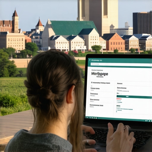 Person reviewing mortgage options on laptop with Tennessee scenery