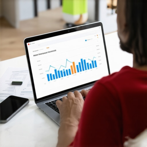 Person analyzing mortgage rates on laptop in home office with financial documents.