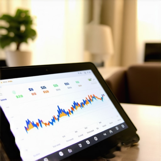 A person managing mortgage data on a tablet and laptop in a modern home office