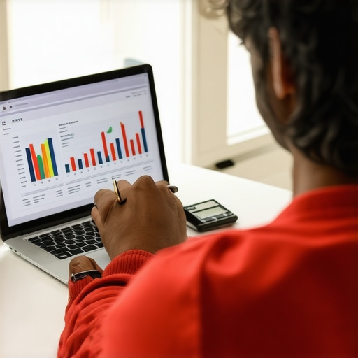 Person reviewing mortgage documents and financial data on a laptop in a home office