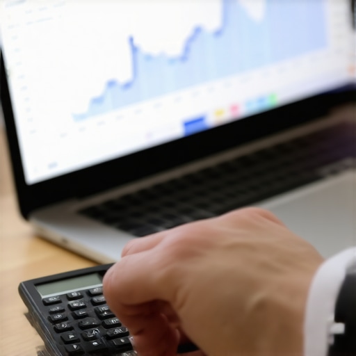 Person analyzing mortgage rates and calculations on computer for long-term financial planning