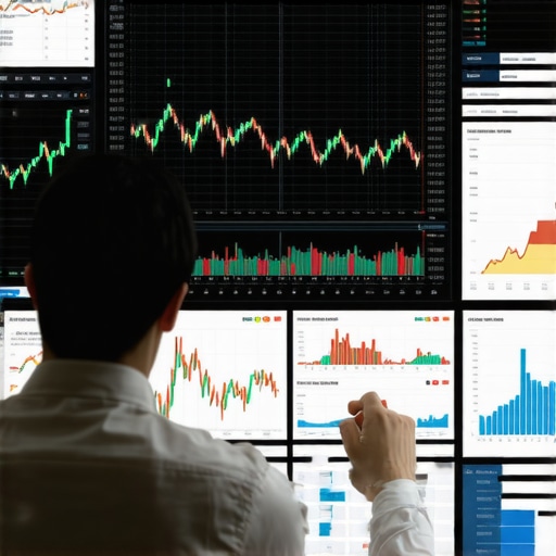 Person analyzing mortgage rate trends on computer screens with financial graphs.