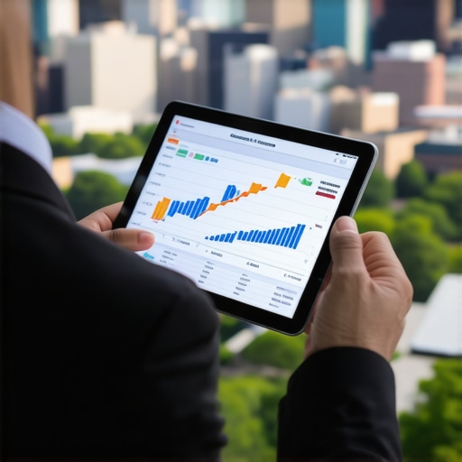 Financial advisor reviewing mortgage rate trends with Tennessee cityscape