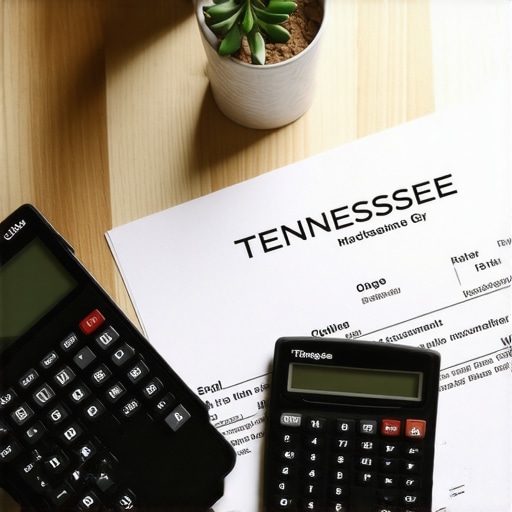Mortgage documents and calculator with Tennessee map in background