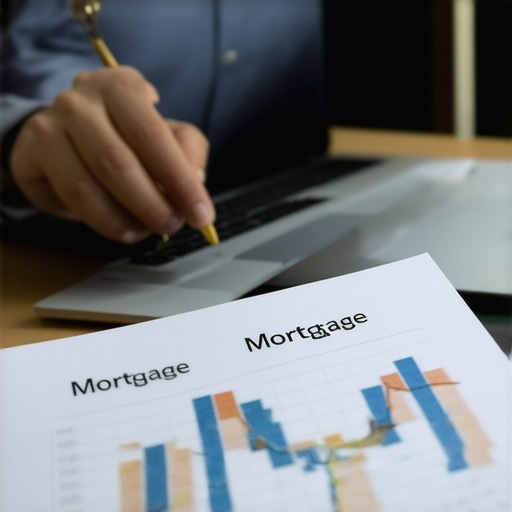 Person analyzing mortgage documents on a laptop with financial charts.